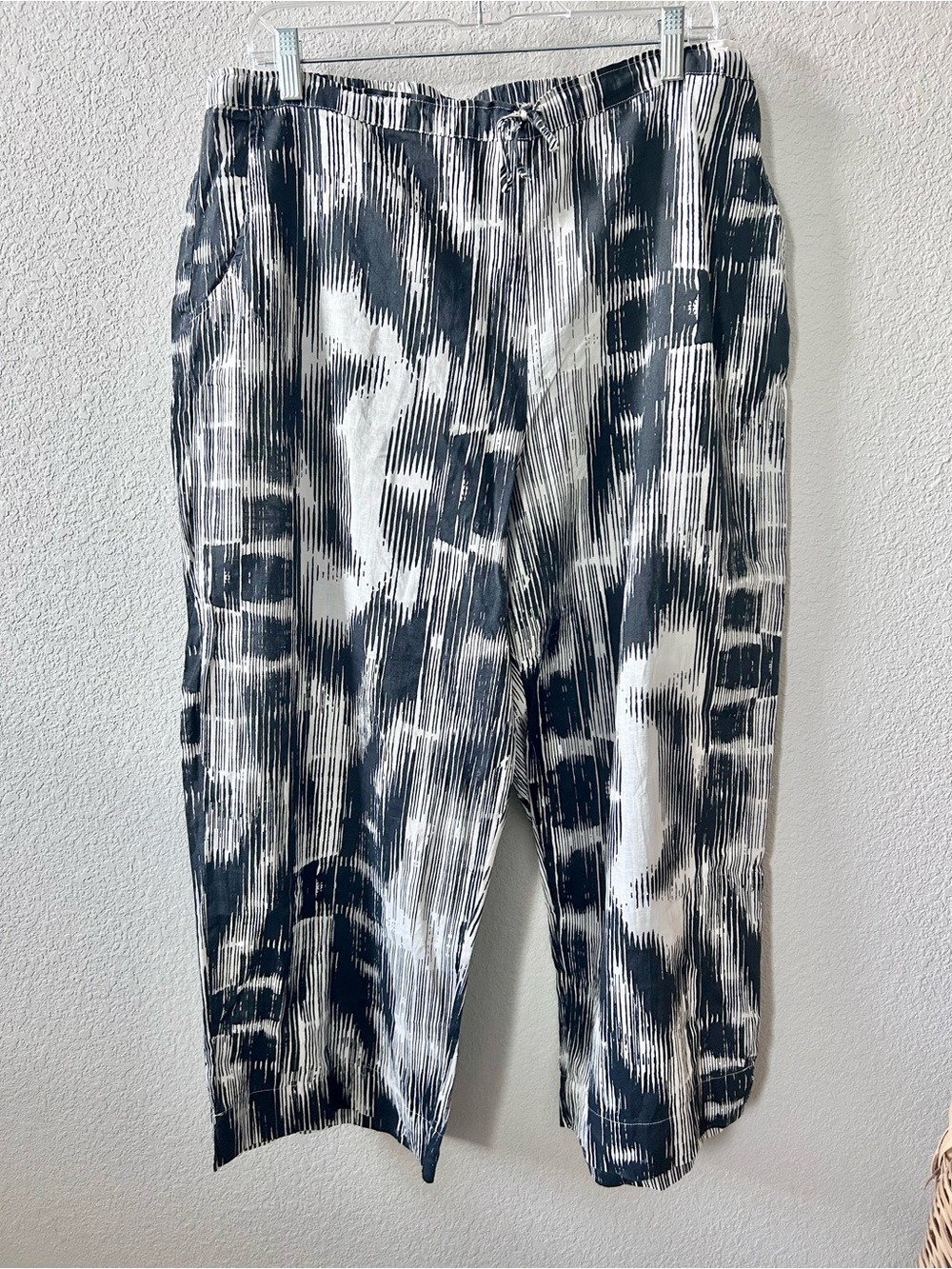 Bryn Walker Pasha Pant Size XXL Linen Cotton Black White Pattern Pull On